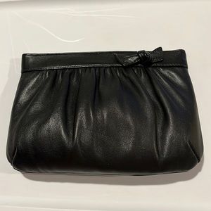 Andé Vintage Black Leather Knot Bow 2-Way Convertible - Clutch or Shoulder Bag